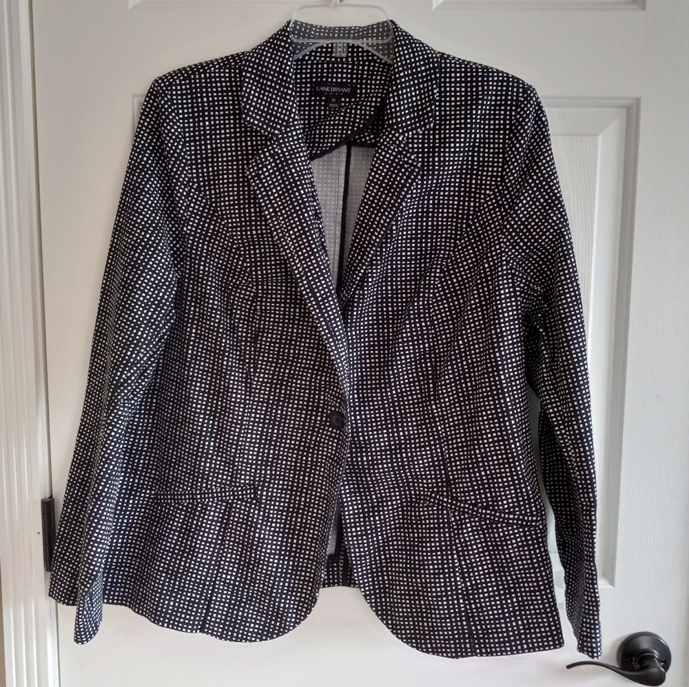 Lane Bryant sz 20 Spring Blazer Stretch Black White 1 Button 2X
